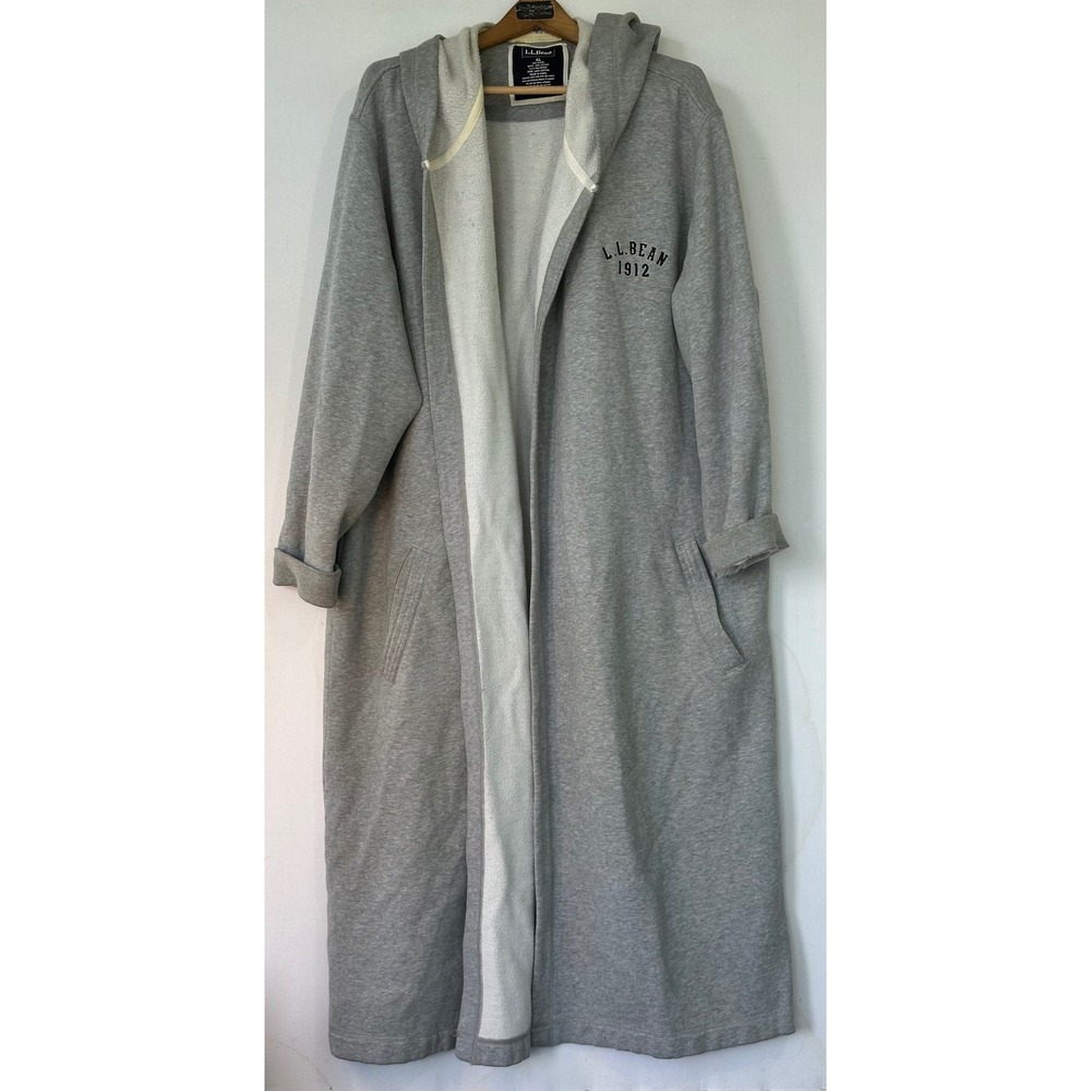 L.L. Bean Hooded Robe Sherpa Lined Fleece Sweatshirt Mens XL Gray